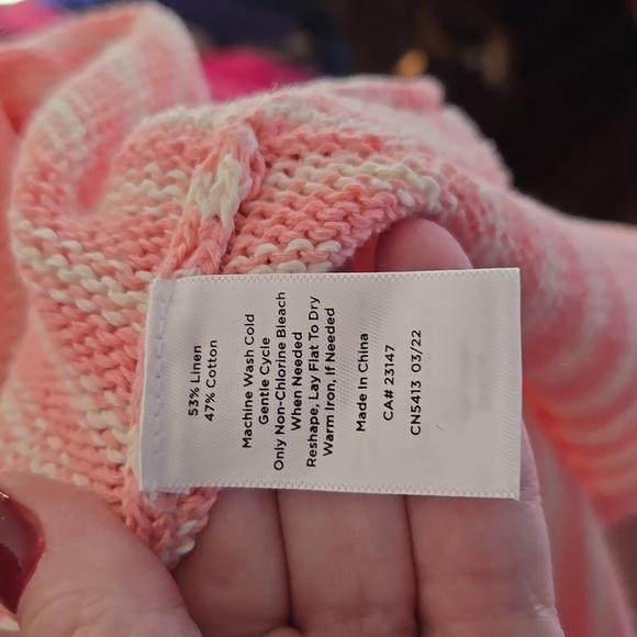Striped Pink and White Women's Sweater - Picture 5 of 6